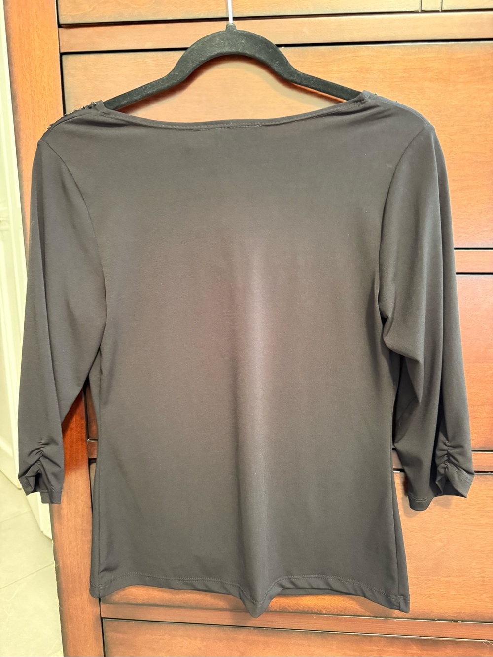 AGB Black Draped Neck Top with Embellished Shoulders - Picture 4 of 5